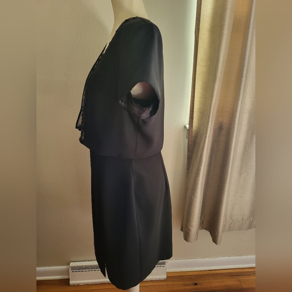 JR Nites by Caliendo 2 Piece Dress Knee Length Bolero Jacket Black Lace Rosette - Picture 6 of 12